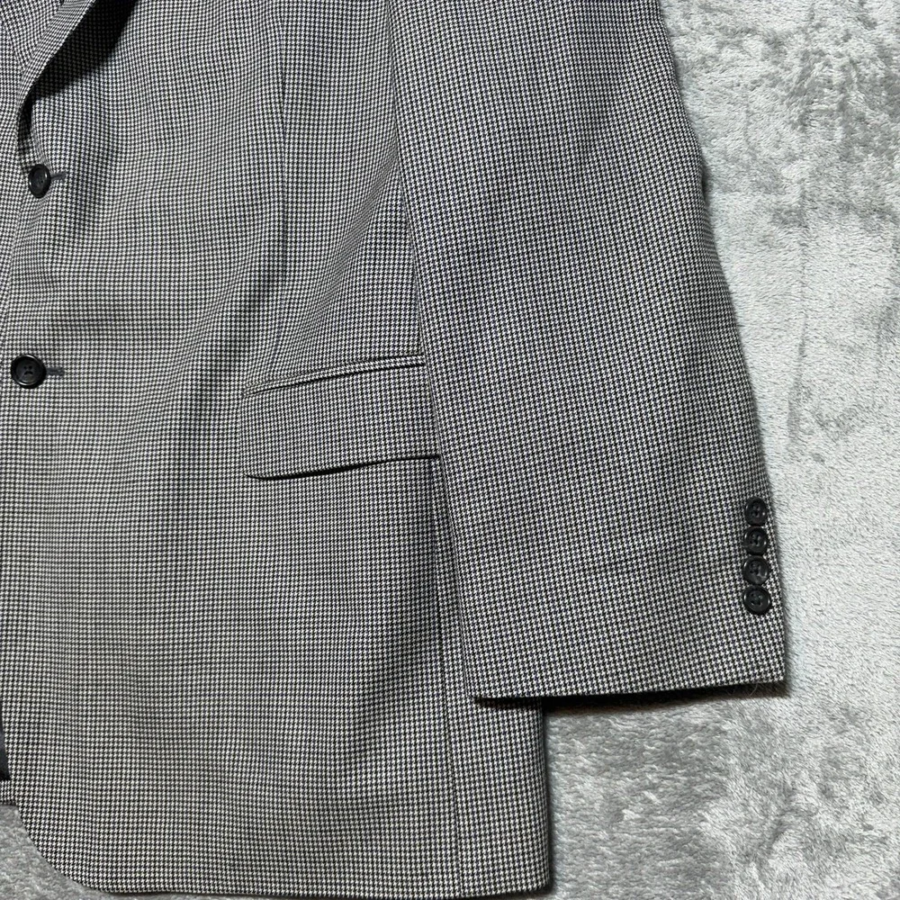 Stafford 46L Houndstooth Sport Coat 100%‎ Pure New Wool Gray Blue Blazer 46 Long